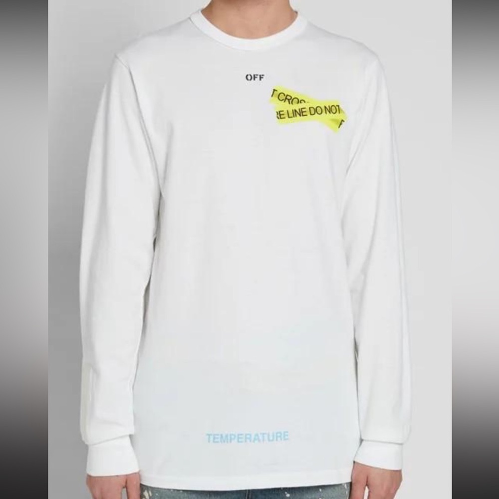 🚨SEND OFFERS🚨Off-White White Long Sleeve Tee with Yellow and Blue Accents